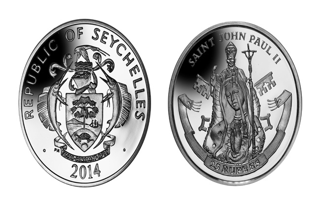 Le Pape Jean-Paul II, immortalisé en pièce de Monnaie des Seychelles