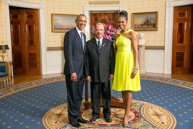 Barack Obama reçoit le président des Seychelles James Michel au dîner du sommet des dirigeants US -Afrique à la Maison-Blanche