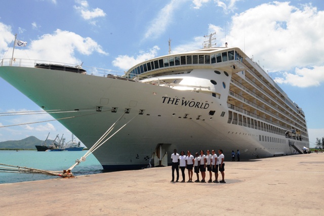 ‘The World’ at their feet - luxury cruise ship arrives in Seychelles