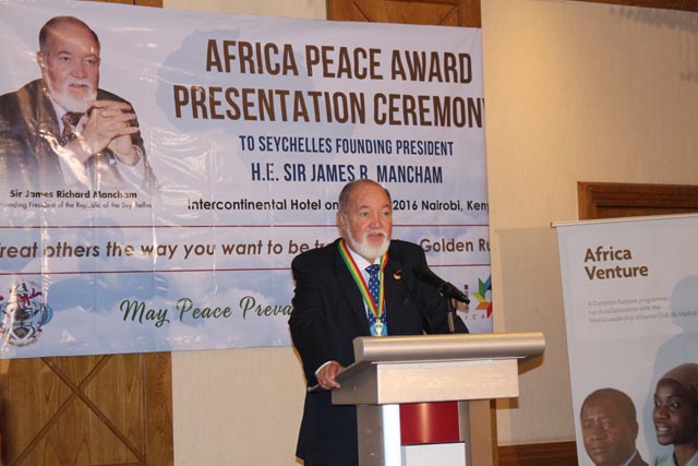Former Seychelles president receives Africa Peace Award 2016