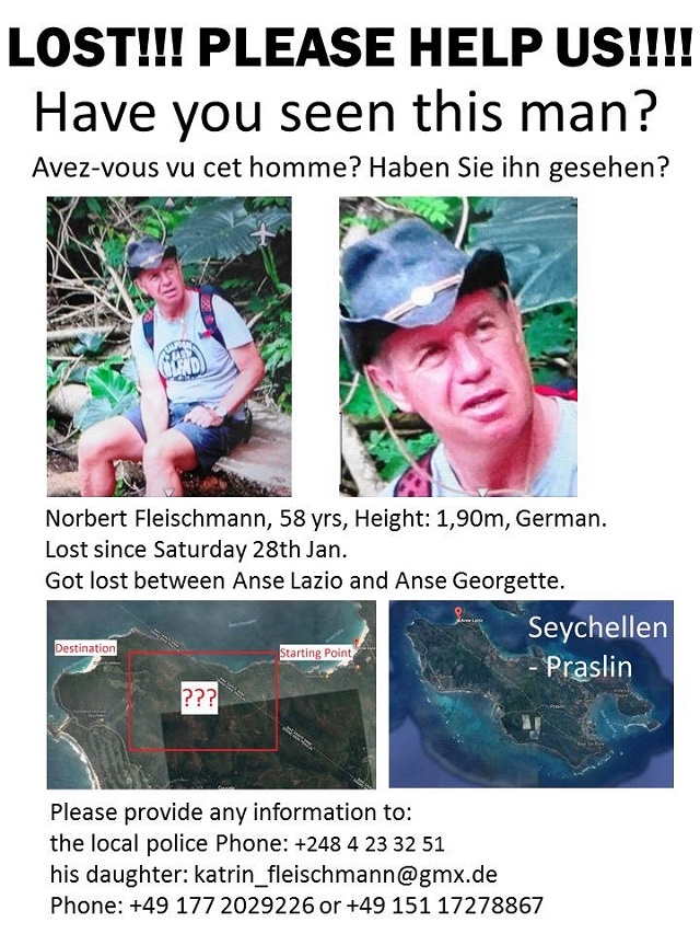Search in Seychelles for missing German man called off at sea, continues on land