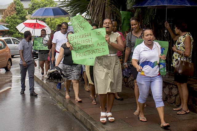 Seychellois teachers march in protest of attack on colleague