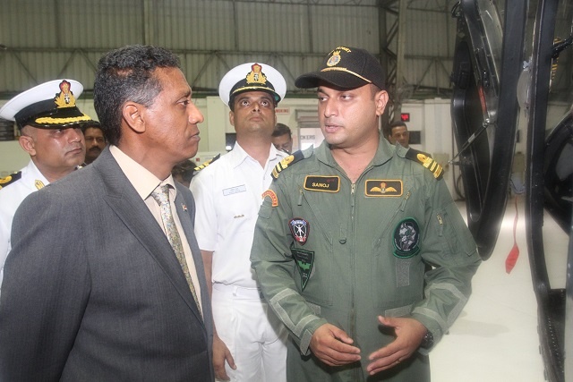 President of Seychelles takes a military base tour in Goa, India