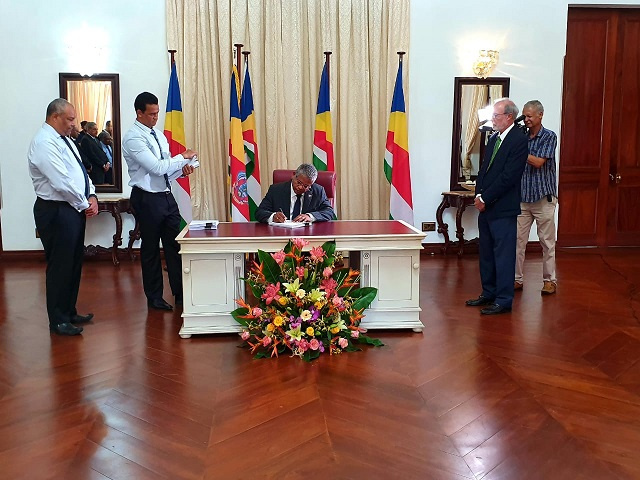 President of Seychelles signs updated Civil Code in first legislation since taking office