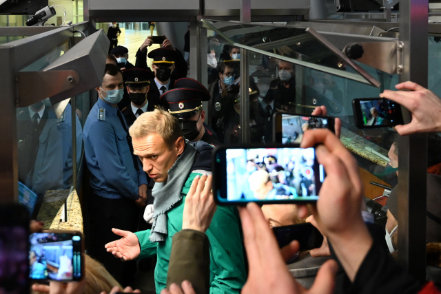 Police detain Kremlin critic Navalny on arrival in Russia