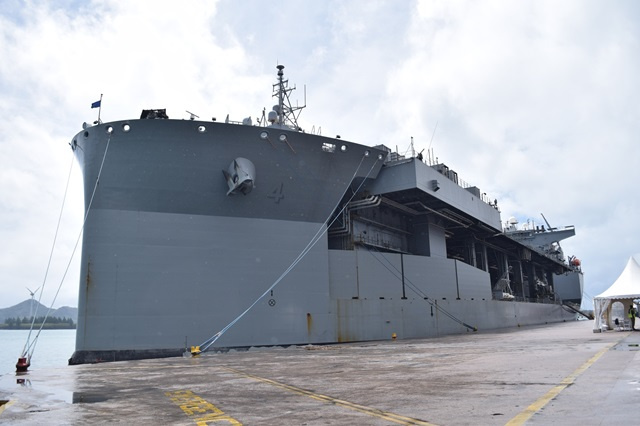 US navy vessel USS Hershel "Woody" Williams visits Seychelles 