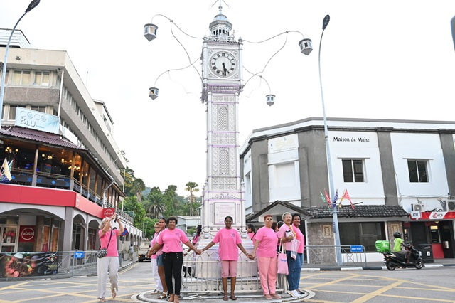 Seychelles' Victoria clock-tower lights up in pink for cancer awareness 